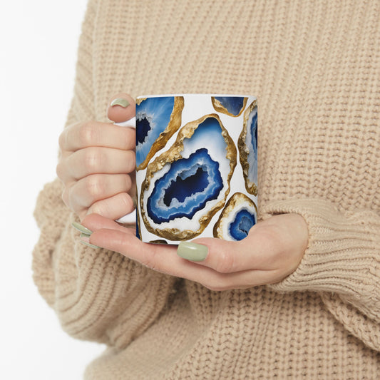 Blue Crystal Geode Design Coffee Tea Mug Cottage Core Boho Gemologist Gift for Nature Lover Marble Rock Agate Geology Gift