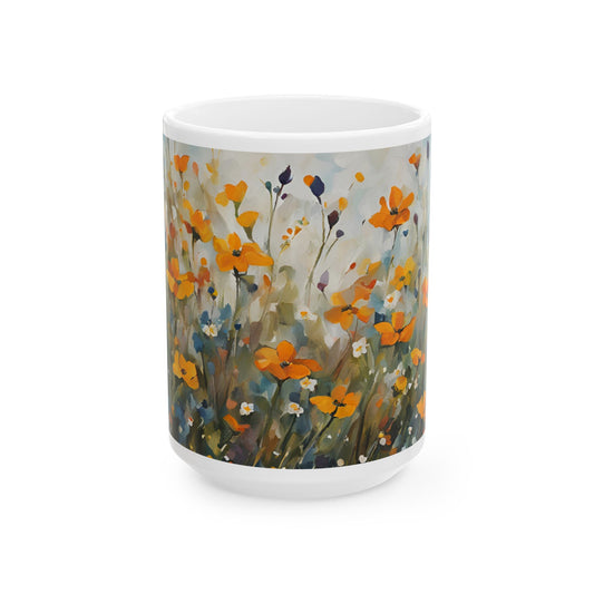 Boho Wildflowers Cottagecore 15-oz Coffee Mug Pressed Flowers Pastel Floral Nature Mug Wildflower Tea Cup Flower Garden Lover Gift for Her