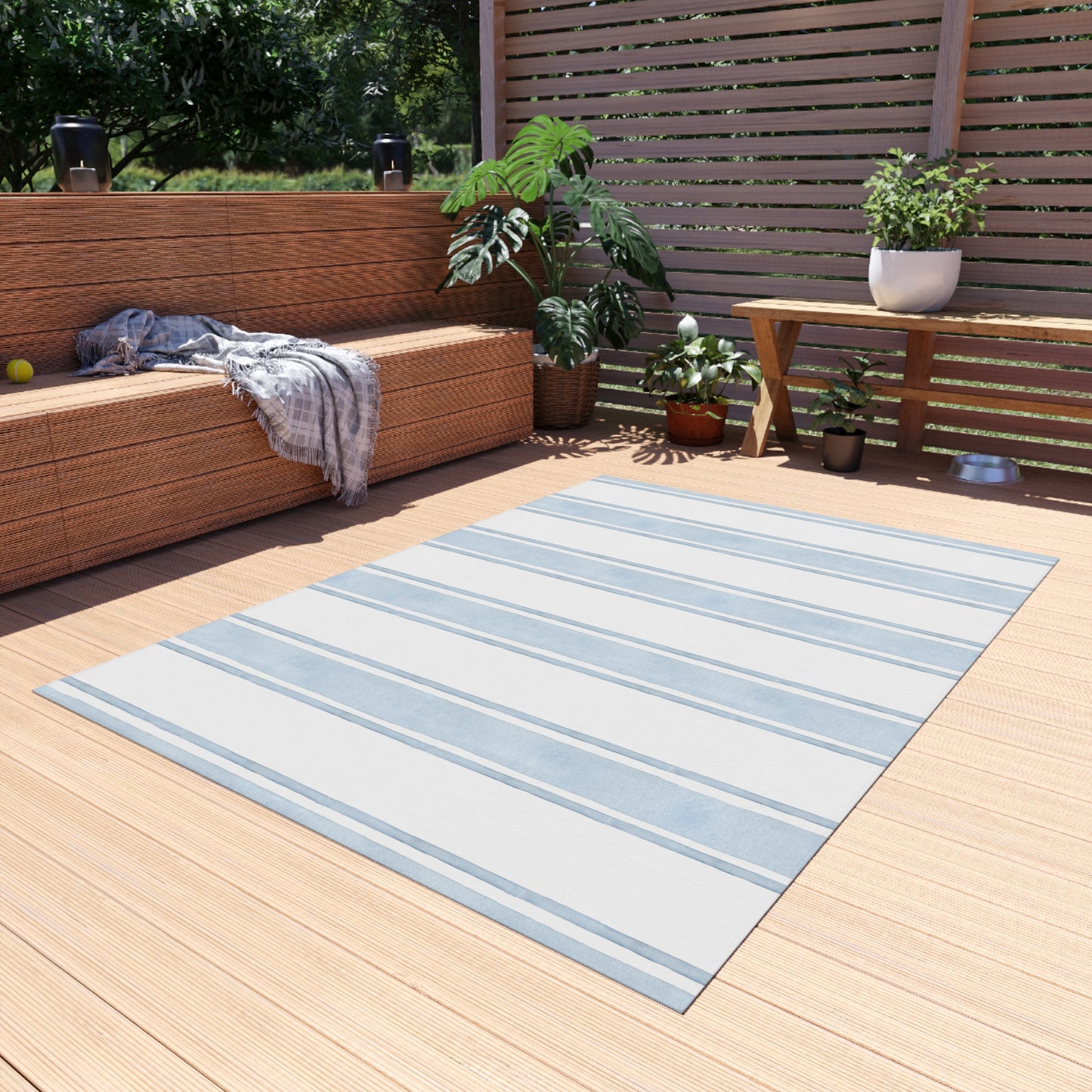 Striped Chenille Outdoor Rug with No-Skid Backing Cozy Outdoor Carpet Patio Decor Gazebo Rug Pool Area Decor Outdoor Kitchen Carpet