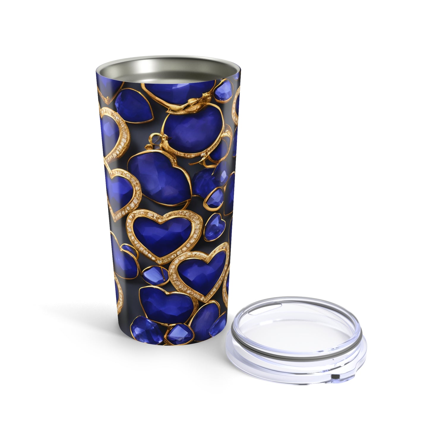 Sapphire and Gold Hearts Tumbler Valentine's Gift for Her Love Friendship Gift Tumbler Gemstone Lover Rhinestone Crystal Design Tumbler