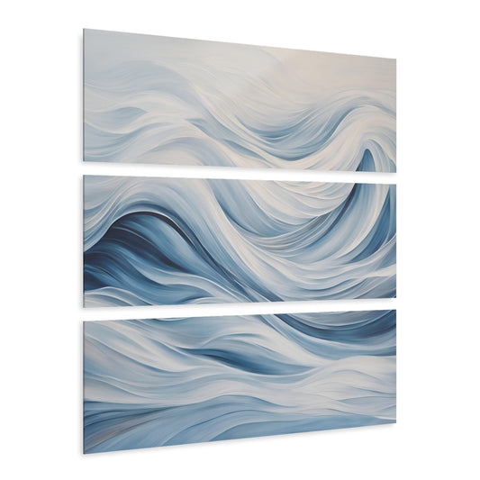 Modern Ocean Wave Design Triptych Acrylic Sea Lover Print Wall Art Unique Abstract Style Art Oceanic 3-Panel Beachy Wall Decor