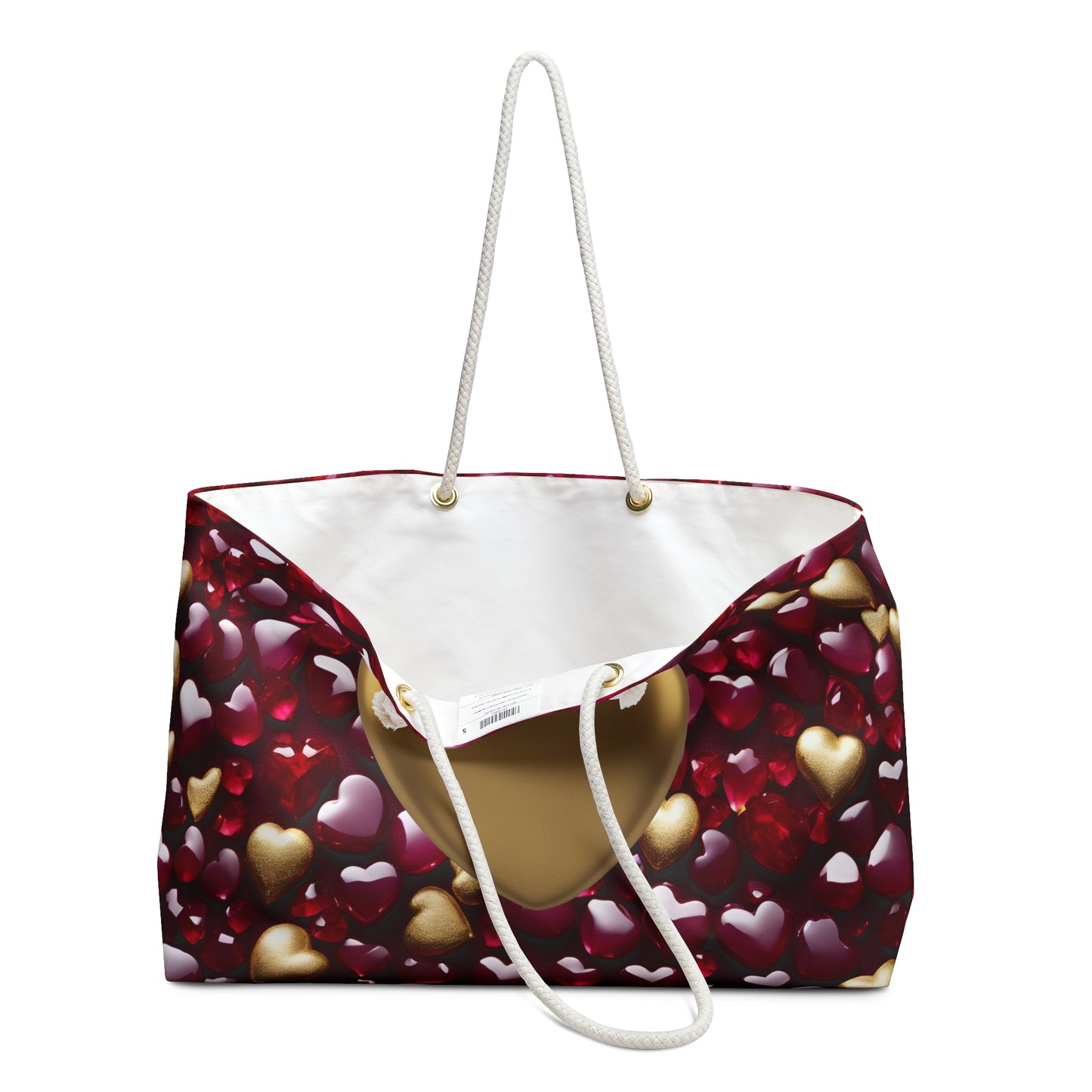 Ruby Red and Gold Hearts Design Weekender Tote Bag Valentine's Minimalist Wedding Gift Bridal Shower Wedding Gift for Her Romantic Gift