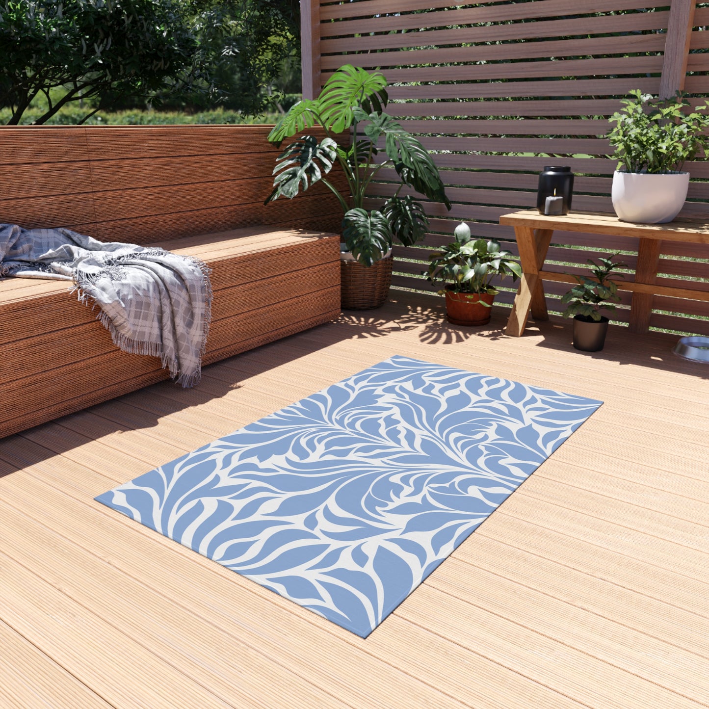 Chenille Print Pattern Outdoor Rug with No-Skid Backing Cozy Outdoor Carpet Patio Decor Gazebo Rug Pool Area Decor Outdoor Kitchen Carpet