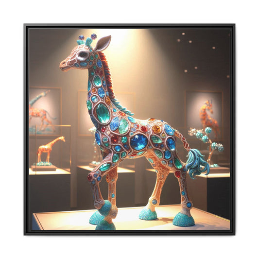 Bejeweled Giraffe Framed Canvas Print Wall Art Unique Fashion Designer Haute Couture Fashionista Animal Lover Gift Decor 3 Frame Colors