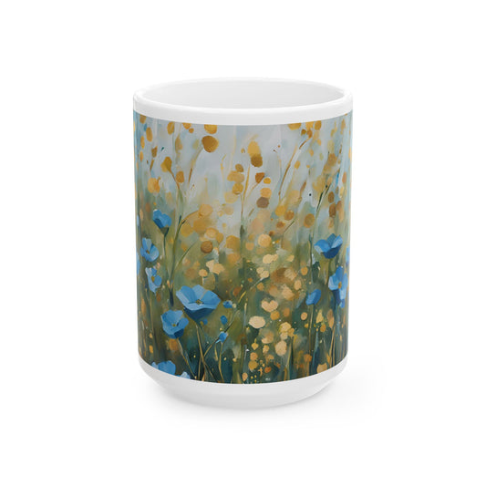 Boho Wildflowers Cottagecore 15-oz Coffee Mug Pressed Flowers Pastel Floral Nature Mug Wildflower Tea Cup Flower Garden Lover Gift for Her