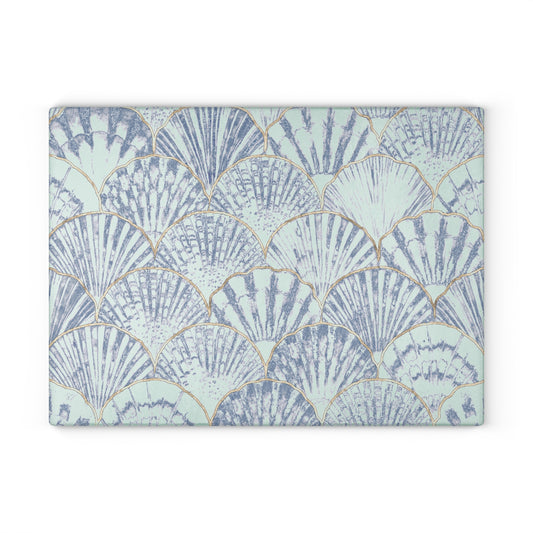 Beachy Kitchen Decor Glass Cutting Board Serving Tray with Clam Shell Design Cutting Board Gift for Home Cook Fun Charcuterie Board