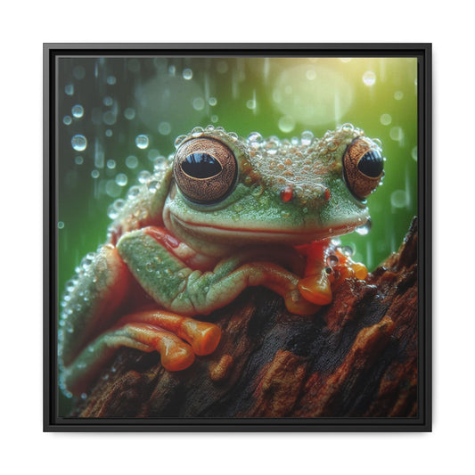 Tree Frog in the Rainforest Unique Framed Canvas Wall Art Rainy Scene Nature Lover Gift Tropical Landscape Decor Gift 3 frame colors