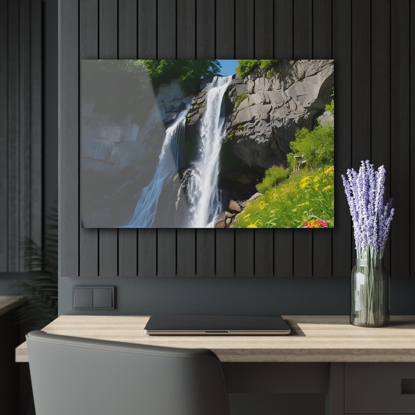 Large Waterfall Acrylic Print with French Cleat Nature Lover Wall Art Mountain Life Gift Outdoors Artwork Modern Home Decor