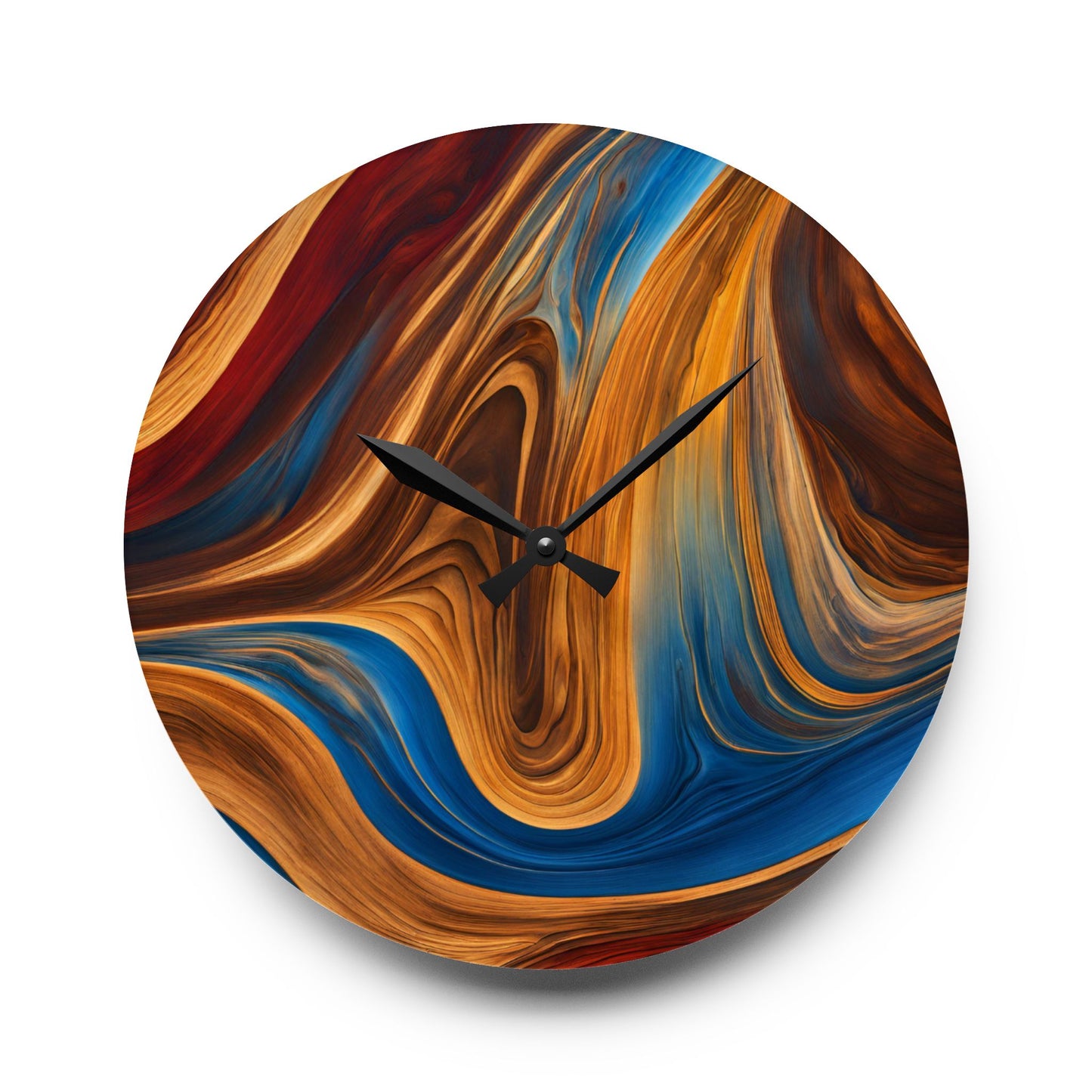 Rustic Wood-look Swirl Design Acrylic Clock Unique Colorful Wall Clock for Kitchen or Living Room Nature Lover Gift