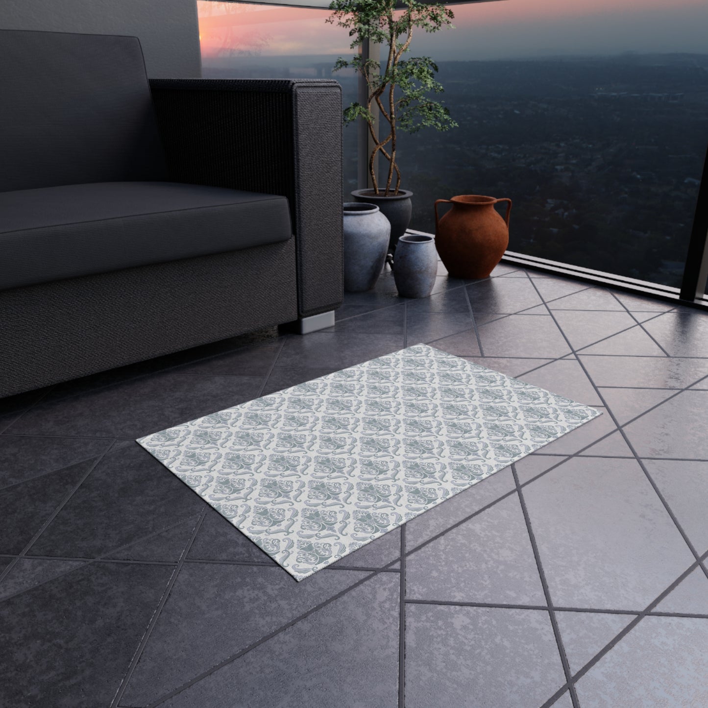Chenille Print Pattern Outdoor Rug with No-Skid Backing Cozy Outdoor Carpet Patio Decor Gazebo Rug Pool Area Decor Outdoor Kitchen Carpet