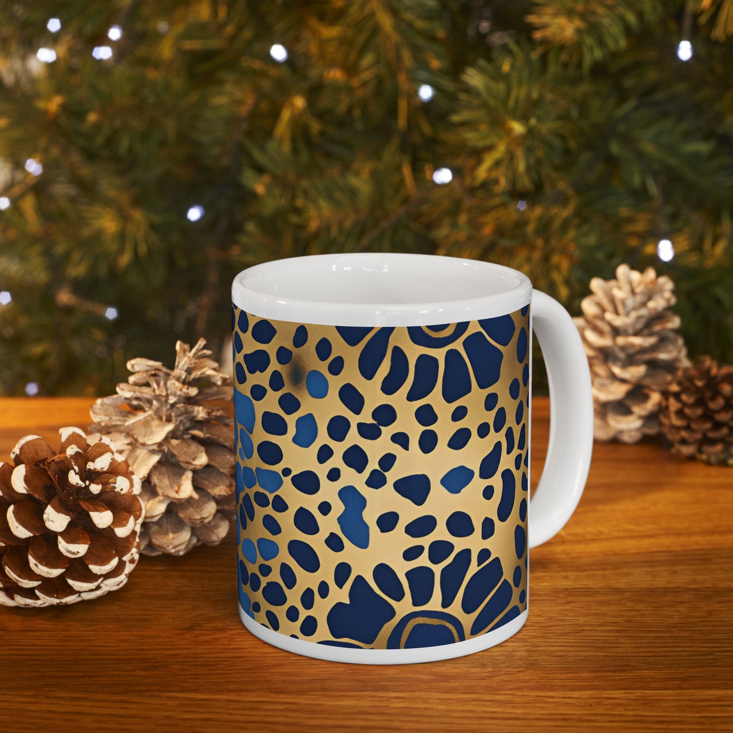 Cute Dog or Cat Paw Print Blue and Gold Ceramic Coffee Tea or Hot Chocolate Mug