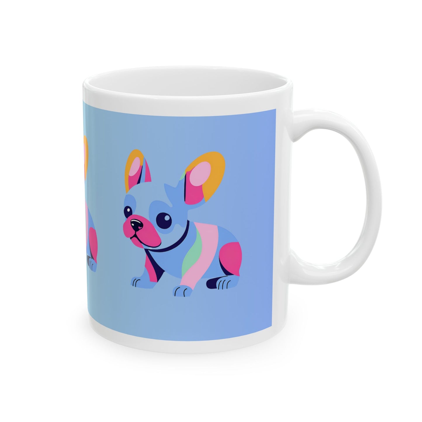 Cute Frenchie Puppy Baby Blue and Mint Green Ceramic Coffee Tea or Hot Chocolate Mug