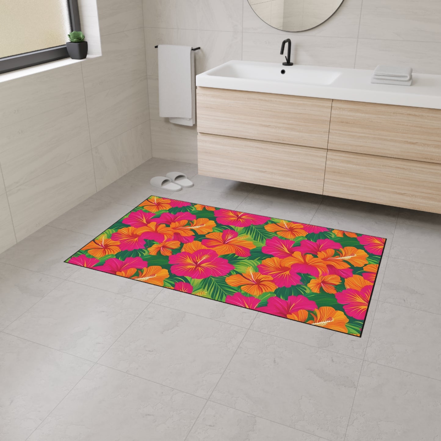 Decorative Heavy Duty Non-Slip Floor Mat Stylish Design Perfect for Entryway Kitchen Décor Beachy Hawaiian Rug Tropical Bathroom Floor
