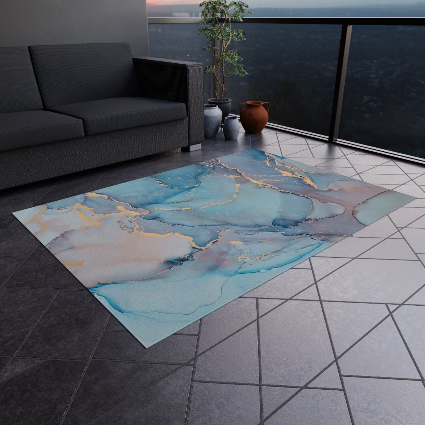 Marble Design Chenille Outdoor Rug with No-Skid Backing Cozy Outdoor Carpet Patio Decor Gazebo Rug Beachy Agate-look Pool Area Rug