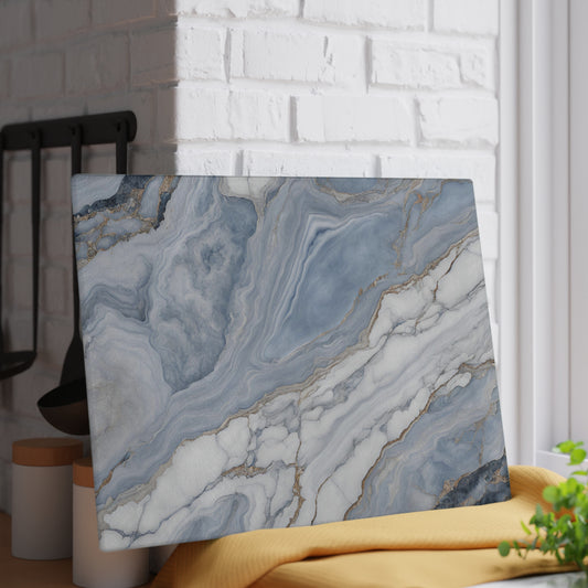 Kitchen Decor Glass Cutting Board Serving Tray with Quartz-look Design Cutting Board Gift for Home Cook Fun Marble-look Charcuterie Board