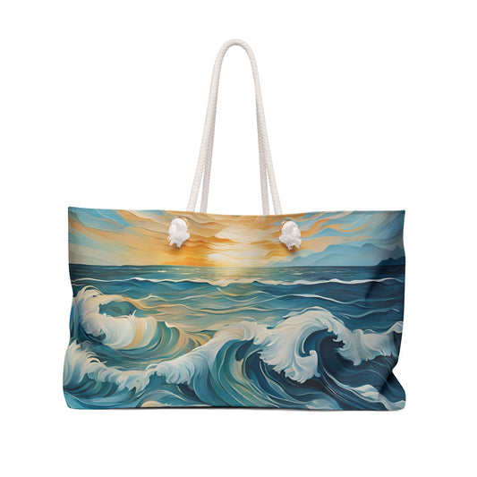 Modern Art Style Ocean Waves Weekender Tote Bag Beachy Theme Large Grocery Shopping Bag Cottage Core Gift Bag Boho Bag Tote Bag Mom Gift