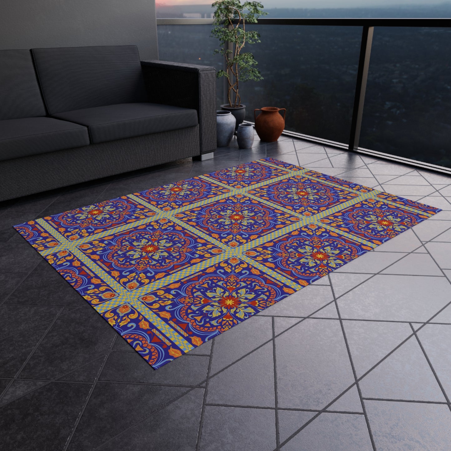 Chenille Print Pattern Outdoor Rug with No-Skid Backing Cozy Outdoor Carpet Patio Decor Gazebo Rug Pool Area Decor Outdoor Kitchen Carpet