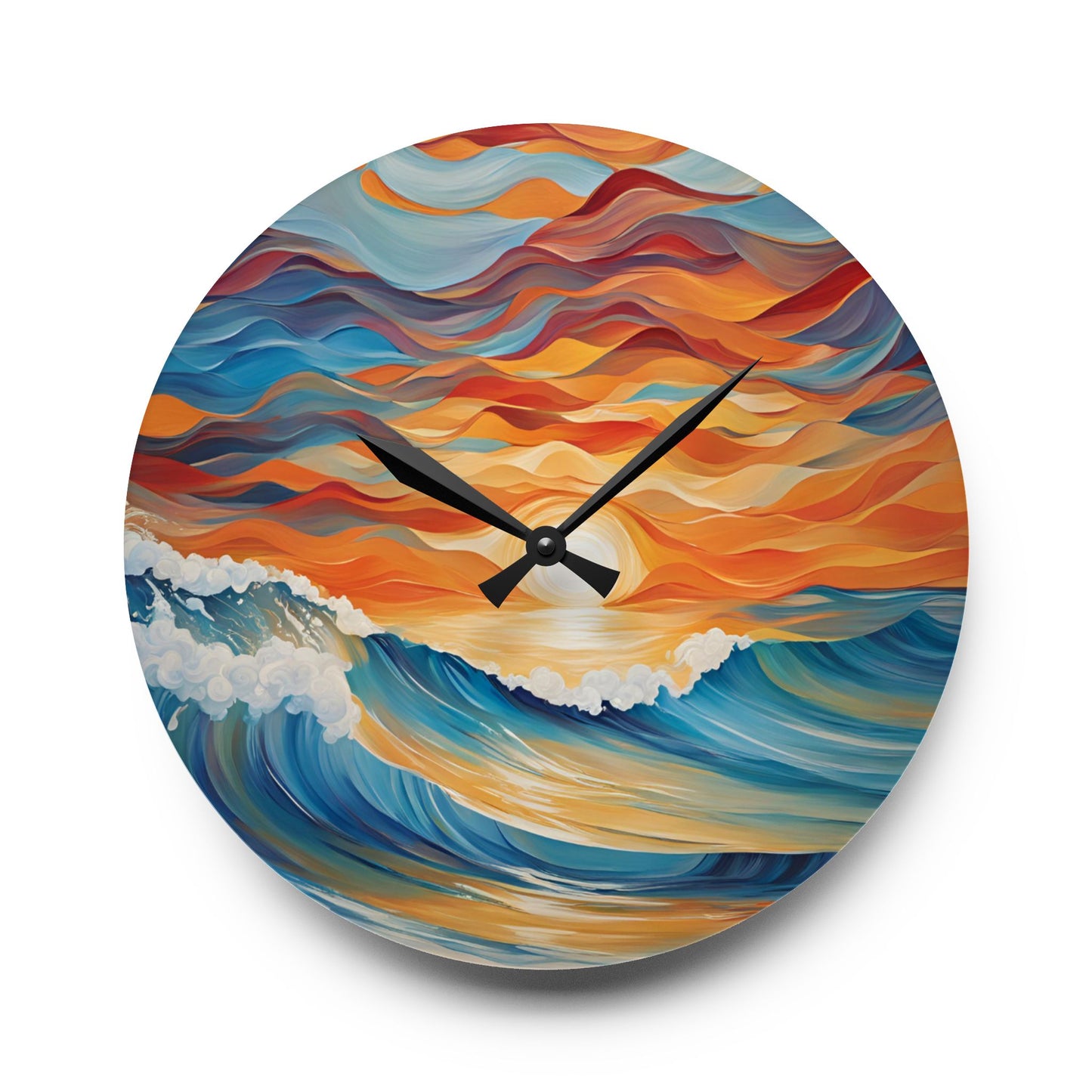 Modern Ocean Waves Design Acrylic Clock Unique Colorful Wall Clock for Kitchen or Living Room Nature Lover Gift Sunrise Sunset Image