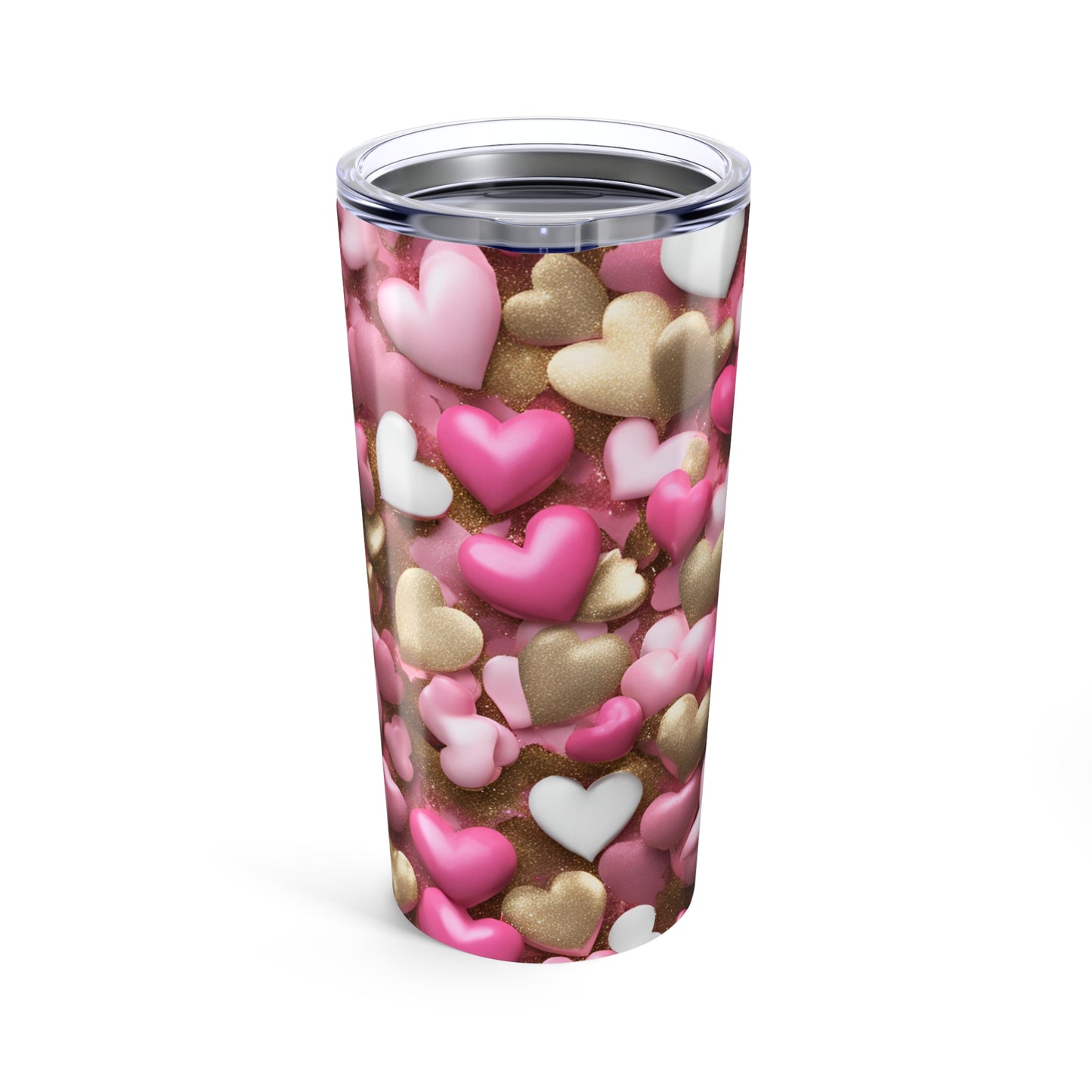 Pink and Gold Pearl Hearts Tumbler Valentine's Gift for Her Love Friendship Gift Tumbler Gemstone Lover Rhinestone Crystal Design Tumbler