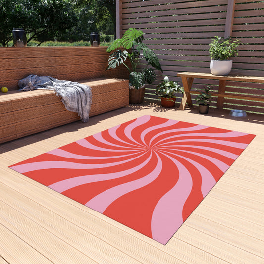 Groovy Retro Chenille Outdoor Rug with No-Skid Backing Cozy Outdoor Carpet Patio Decor Beachy Gazebo Rug Pool Area Outdoor Kitchen Decor