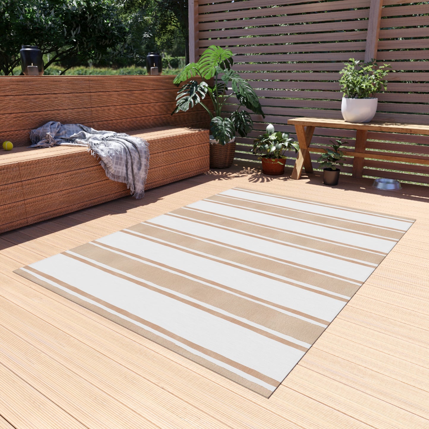 Striped Chenille Outdoor Rug with No-Skid Backing Cozy Outdoor Carpet Patio Decor Gazebo Rug Pool Area Decor Outdoor Kitchen Carpet