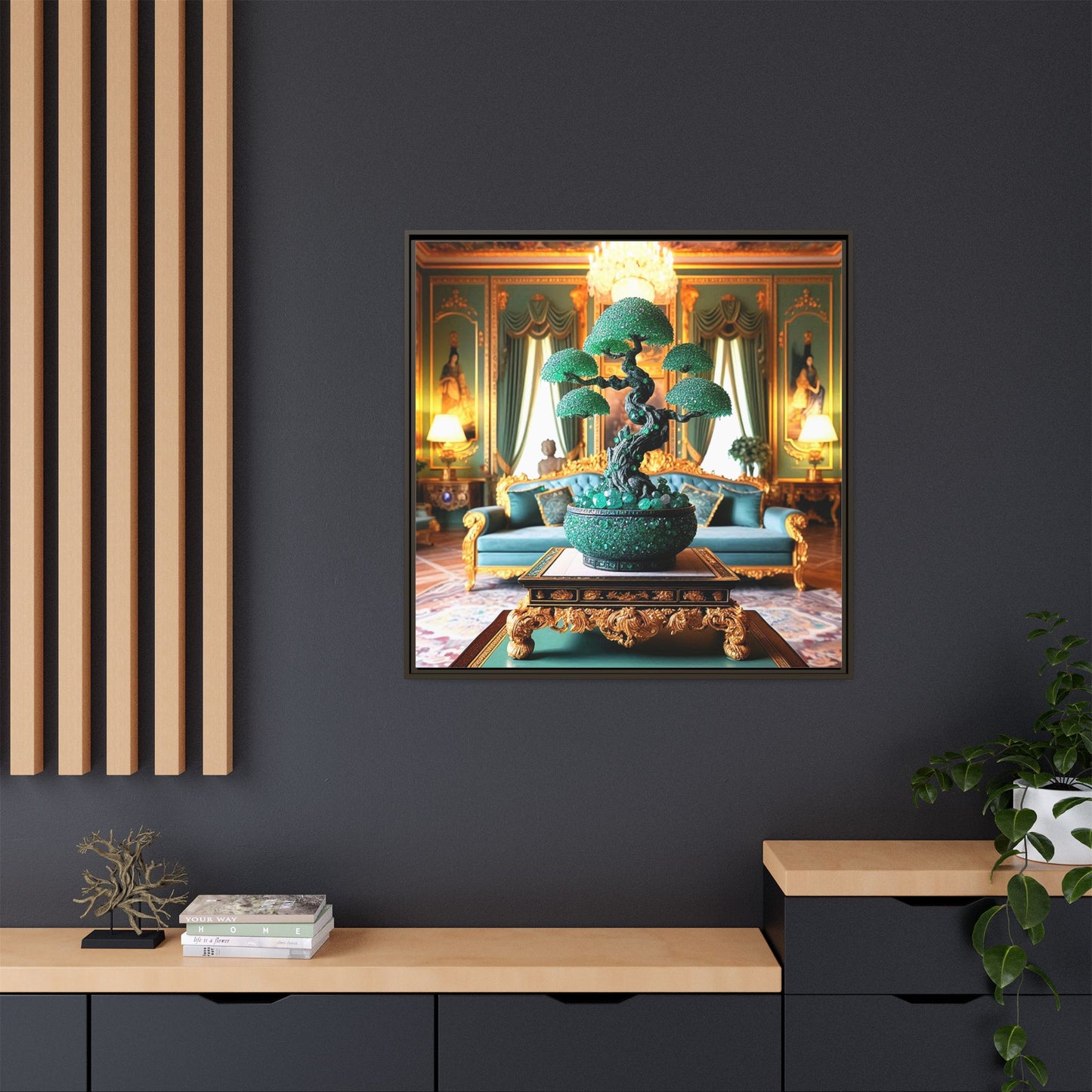 Bejeweled Bonzai Tree Framed Canvas Print Wall Art Unique Nature Lover Asian Art Gift Decor 3 Frame Colors