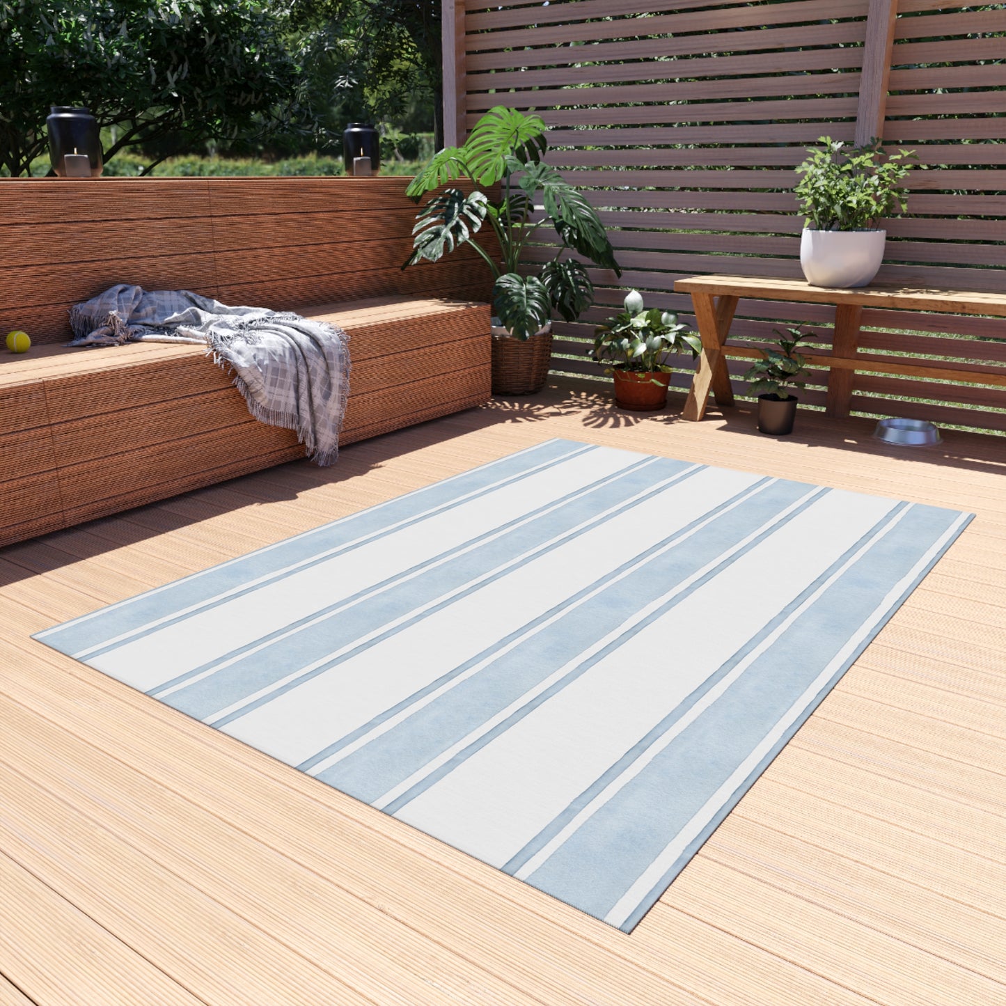 Striped Chenille Outdoor Rug with No-Skid Backing Cozy Outdoor Carpet Patio Decor Gazebo Rug Pool Area Decor Outdoor Kitchen Carpet
