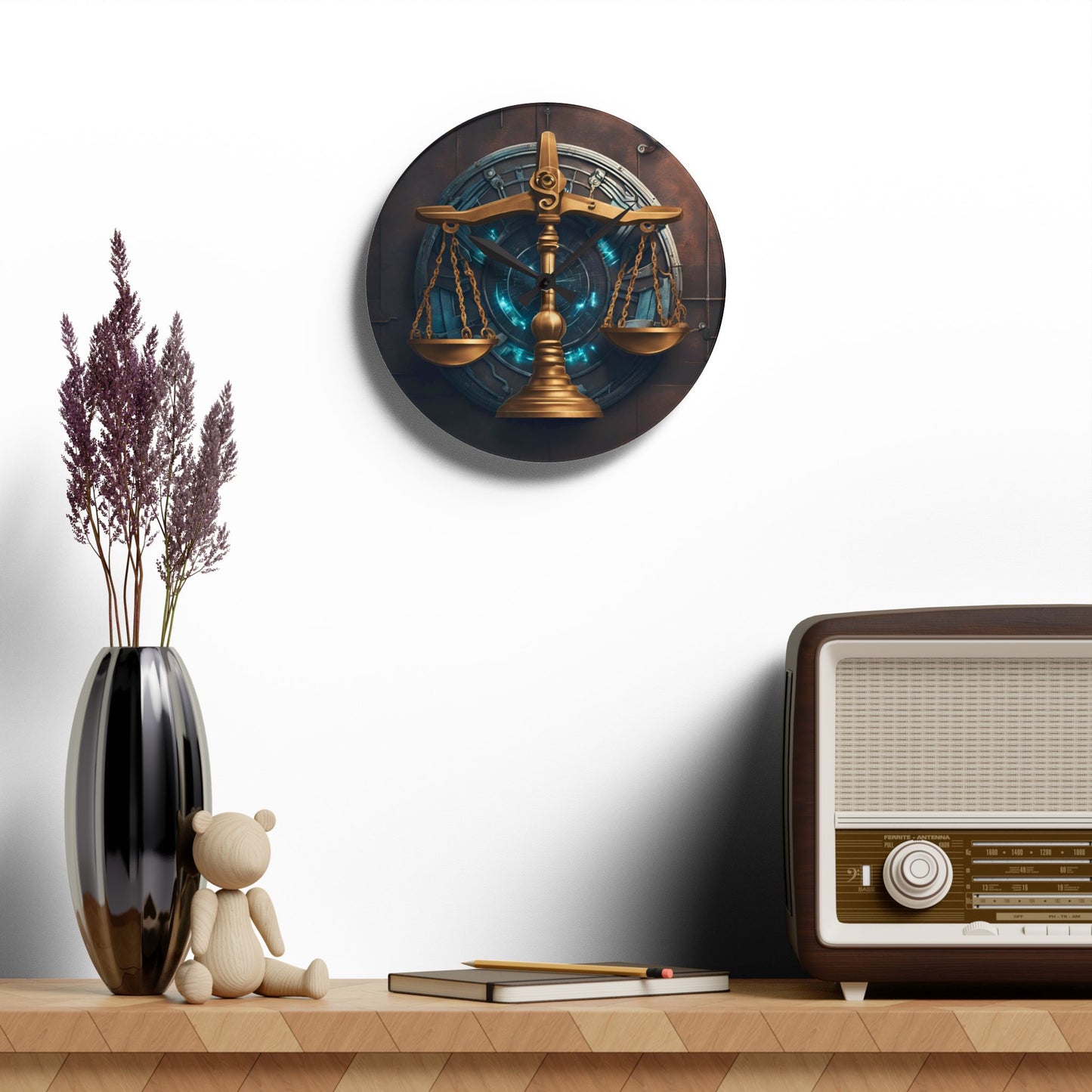 Rustic Scales of Justice Design Acrylic Clock Unique Colorful Wall Clock for Kitchen or Living Room Lawyer Gift Law Firm Office Clock