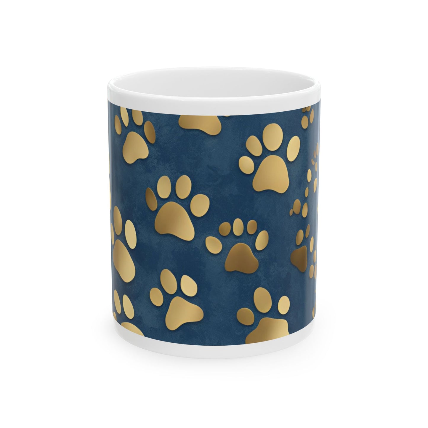 Cute Dog or Cat Paw Print Blue and Gold Ceramic Coffee Tea or Hot Chocolate Mug