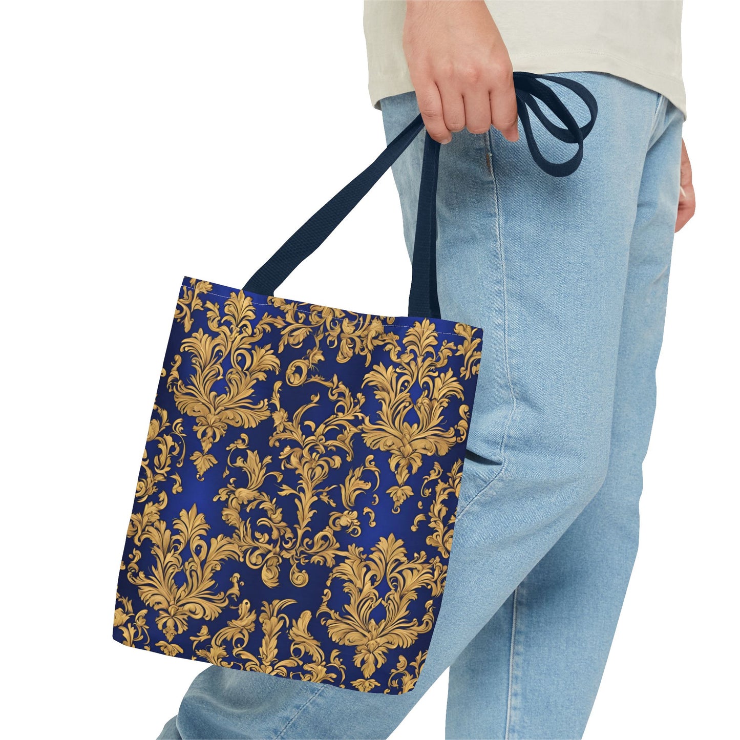 Elegant Royal Blue and Gold Damask Tote Bag | Carryall | Grocery Bag | Shopping Bag |