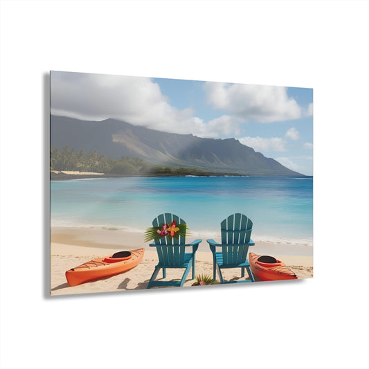 Large Chairs on the Beach Acrylic Print with French Cleat Ocean Lover Wall Art Beachy Gift Canoe Lover Hawaiian Artwork Modern Home Decor