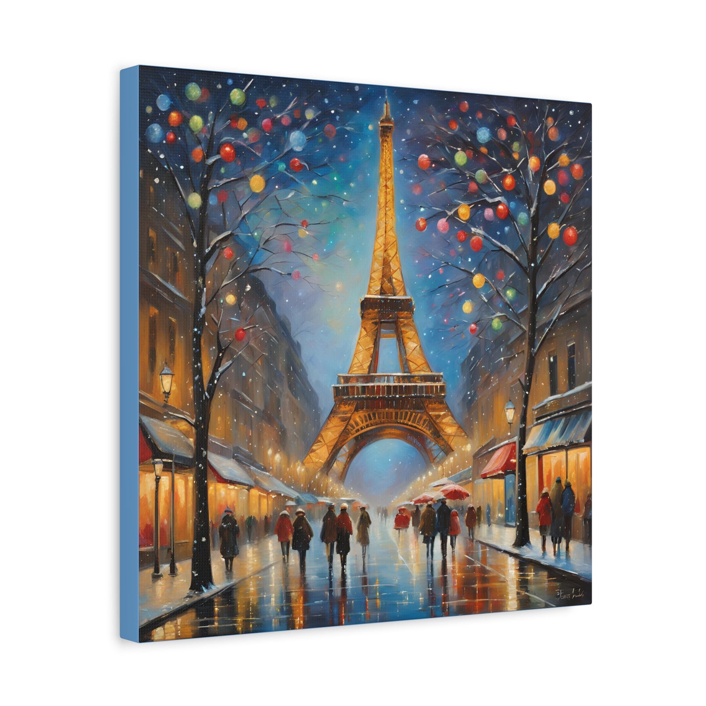 Eiffel Tower in Winter Print Wall Art Matte Stretched Canvas Paris Lover Gift France at Christmas