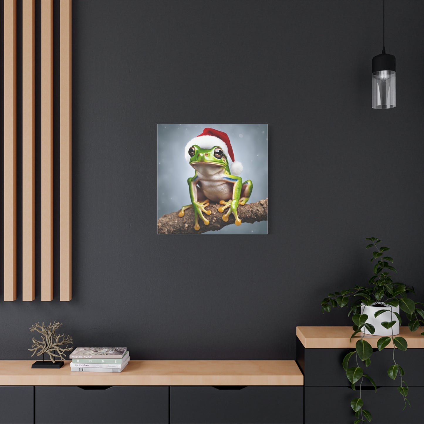 Christmas Tree Frog Print Wall Art | Matte Canvas, Stretched, 1.25" | Santa Hat | Animal Lover | Holiday Gift |