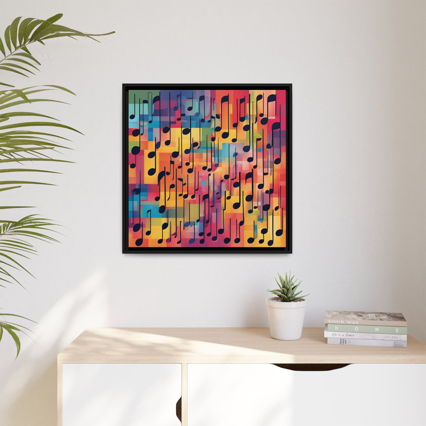 Modern Music-Themed Print Abstract Design Unique Framed Canvas Print Treble Clef Note Wall Art Music Lover Gift Decor 3 frame colors