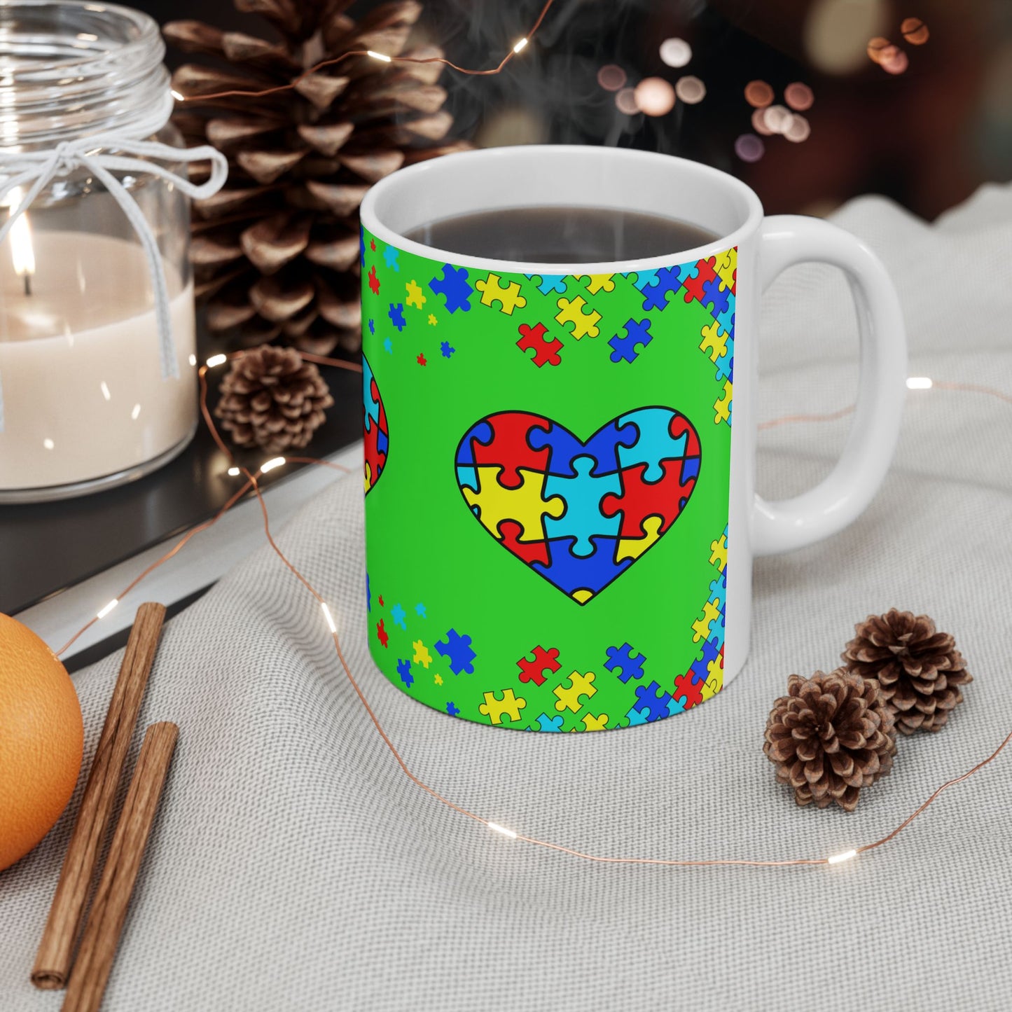 Autism Spectrum Awareness and Love Coffee Tea Mug Holiday Gift for Teacher Christmas Present Festive Unique Special Needs Gift Mug