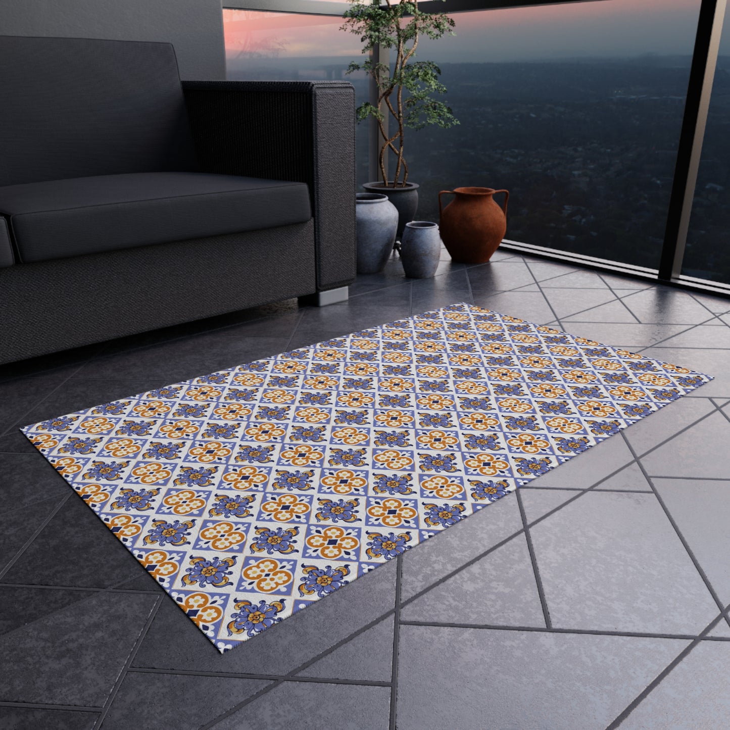 Chenille Print Pattern Outdoor Rug with No-Skid Backing Cozy Outdoor Carpet Patio Decor Gazebo Rug Pool Area Decor Outdoor Kitchen Carpet