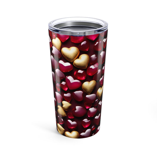 Ruby and Gold Hearts Tumbler Valentine's Gift for Her Love Friendship Gift Tumbler Gemstone Lover Rhinestone Crystal Design Tumbler