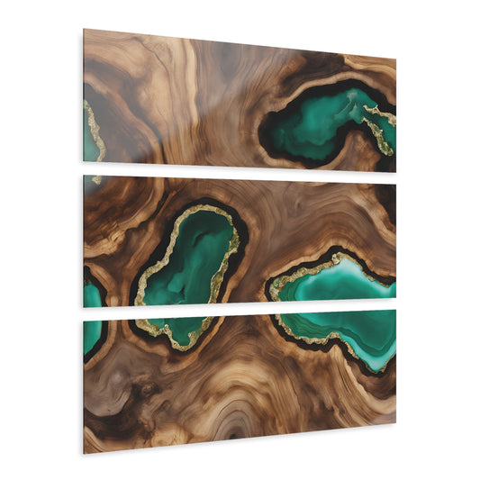 Geode-Inspired Wood-look Design Triptych Acrylic Print Wall Art Nature Lover Gift Geology Agate Rock Lover Gift