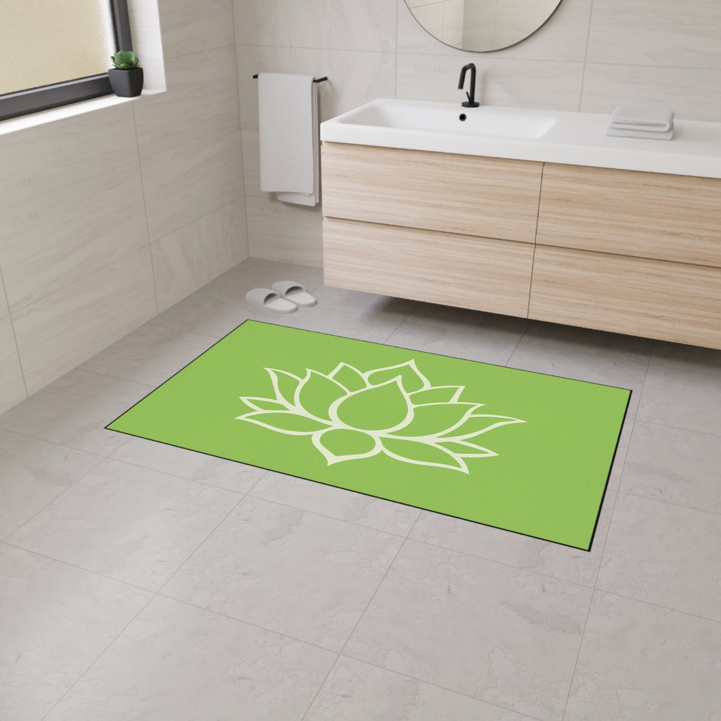 Decorative Heavy Duty Non-Slip Floor Mat Stylish Design Perfect for Entryway Kitchen Décor Green Lotus Blossom Floral Design Rug Bath Mat