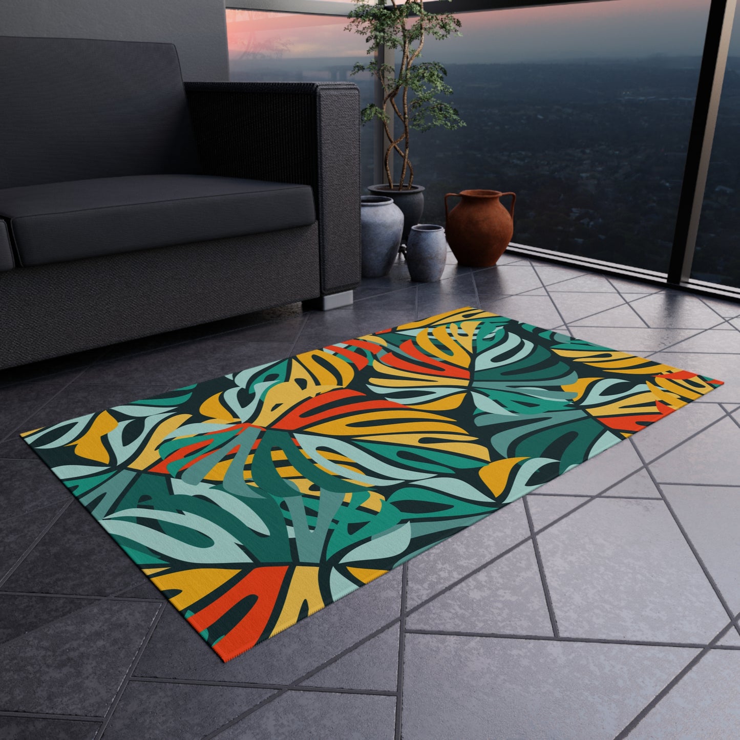 Tropical Chenille Outdoor Rug with No-Skid Backing Cozy Outdoor Carpet Patio Decor Hawaiian Floral Beachy Gazebo Rug Pool Area Decor