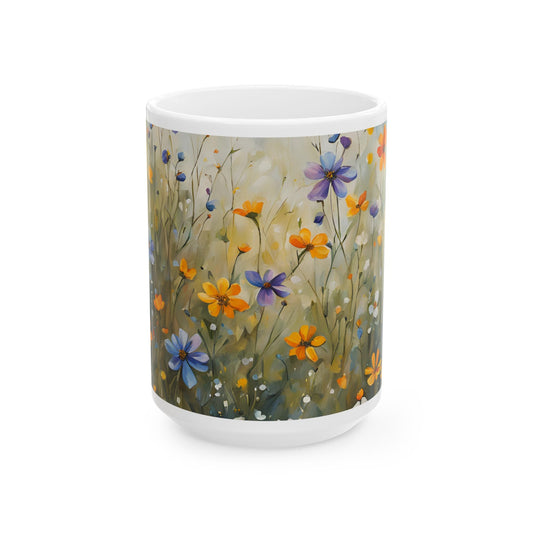 Boho Wildflowers Cottagecore 15-oz Coffee Mug Pressed Flowers Pastel Floral Nature Mug Wildflower Tea Cup Flower Garden Lover Gift for Her
