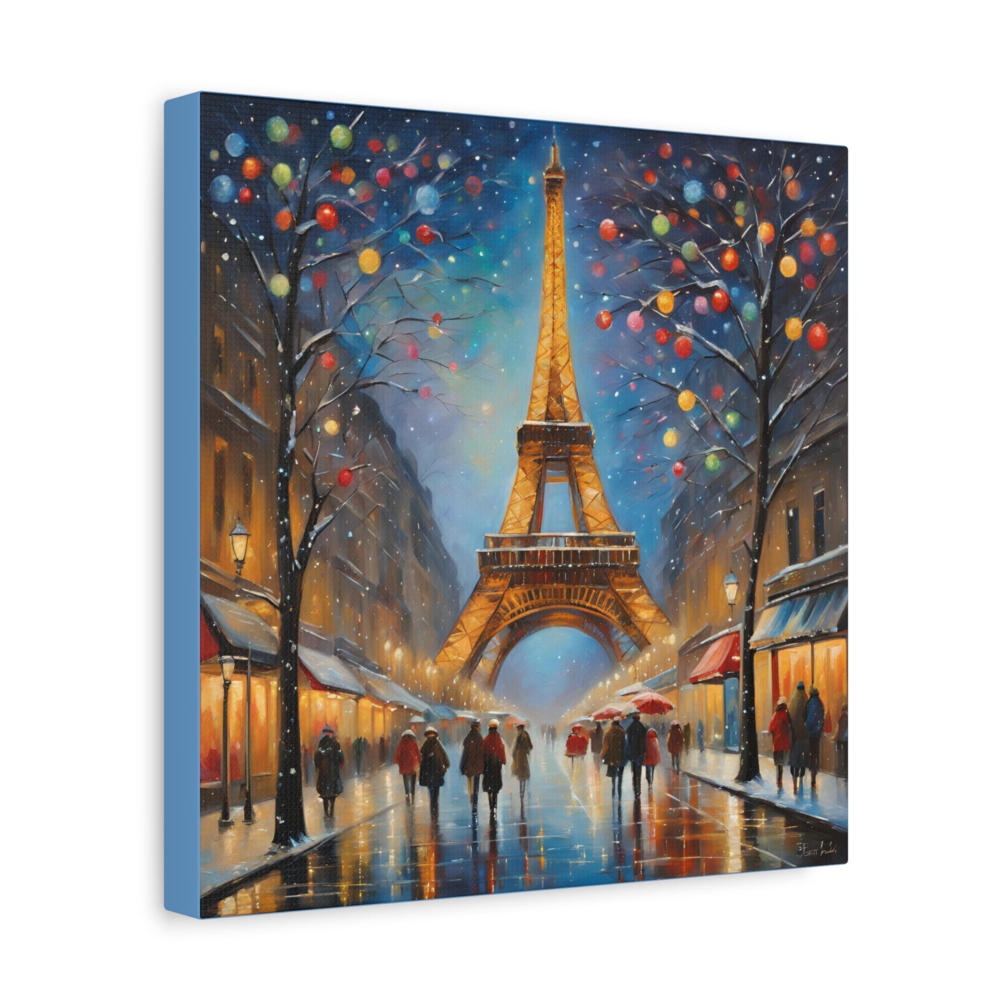 Eiffel Tower in Winter Print Wall Art Matte Stretched Canvas Paris Lover Gift France at Christmas