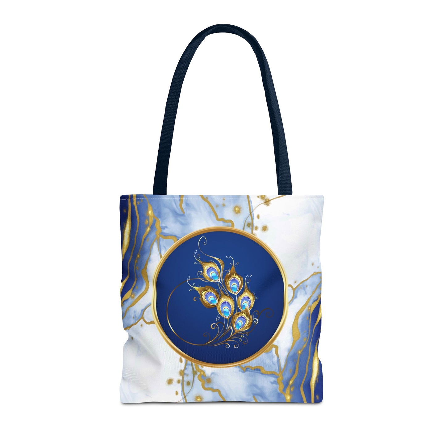 Abstract Peacock Feather Tote Bag | Carryall | Modern Art | Blue and Gold Marble | Art Lover Gift |