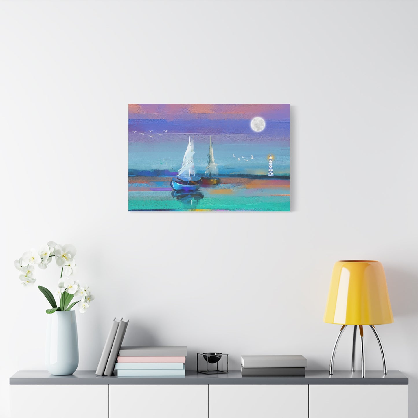 Sailboats in Water Print Wall Art | Matte Canvas, Stretched, 1.25" | Oceanic | Painting | Abstract | Modern |