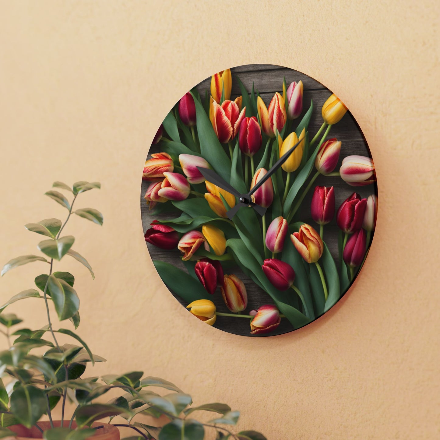 Tulip Design Acrylic Office Clock Unique Colorful Wall Clock for Kitchen or Living Room Nature Lover Gift Flower Art Design