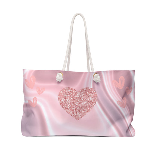 Pink Heart Design Weekender Tote Bag Cottage Core Valentine's Gift Minimalist Wedding Gift Bridal Shower Wedding Gift for Her Romantic Gift