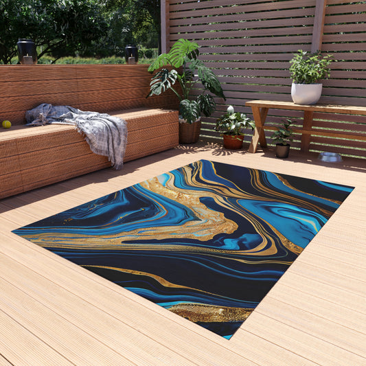Modern Wave Design Chenille Outdoor Rug No-Skid Backing Cozy Outdoor Beachy Patio Decor Gazebo Rug Pool Area Decor Outdoor Kitchen Carpet