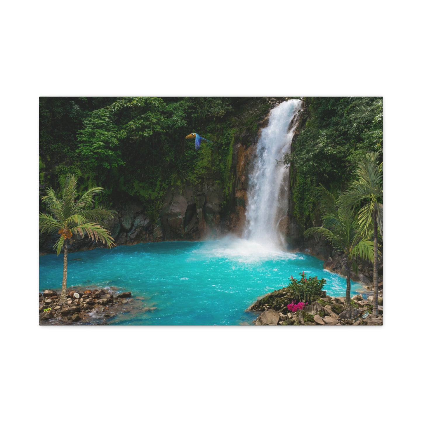 Tranquill Waterfall Print Wall Art | Matte Canvas, Stretched, 1.25" | Oceanic | Painting | Nature | Tropical | Rainforest |