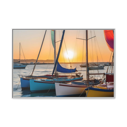 Sailboats in the Harbor Unique Framed Canvas Print Wall Art Nature Lover Gift Outdoor Retreat Vacation on the Lake Decor 3 frame colors