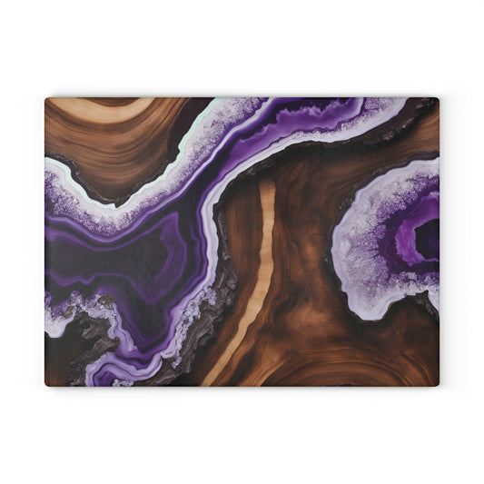 Kitchen Decor Glass Wood-look Image Nature Lover Cutting Board Serving Tray Home Cook Gift Colorful Glass Geode-inspired Charcuterie Board